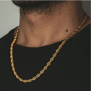 24K Gold Plated Rope Stainless Steel Hip Hop Style